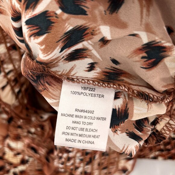 Patrizia Luca Smocked Blouse Size S Brown Animal Print Ruffle Long Sleeve Top - Picture 8 of 8